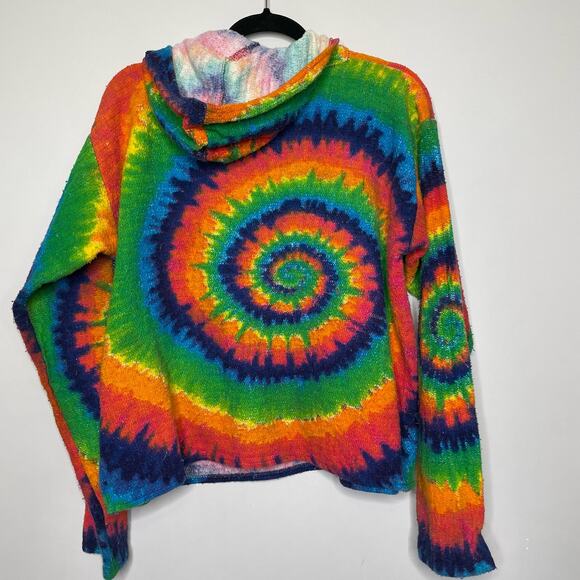 Hippie Sweatshirt Tie Dye Bright Rainbow Swirl Hoodie Long Sleeve Multicolor - Picture 9 of 14